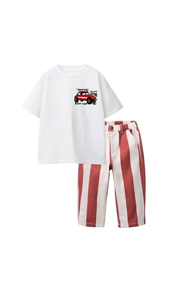 Araba Patterned Boy's Top and Bottom Set - 2
