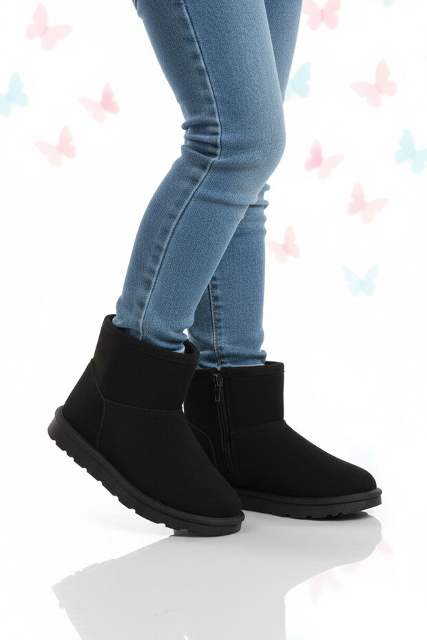 Black Suede Fur-Lined Girl's Flat Boots