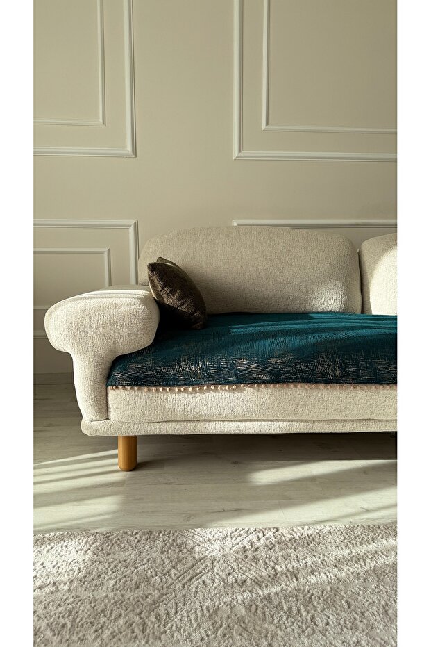 Pom-Pom Patterned Chenille Sofa Cover 90X200 – Decorative, Soft Textured, Stylish Living Room Cover