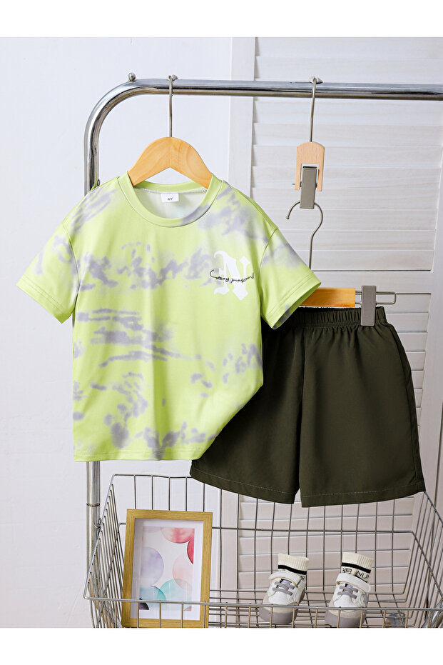 Boys Green Graphic T-Shirt and Shorts Set