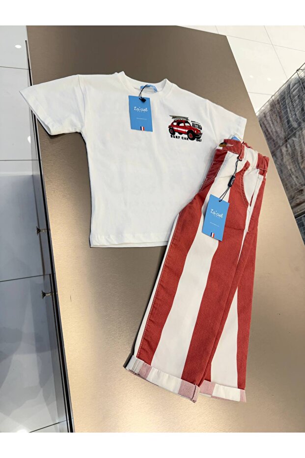 Araba Patterned Boy's Top and Bottom Set - 4