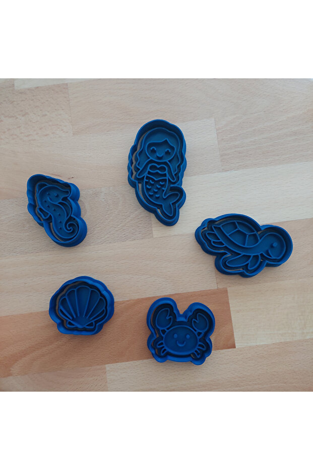 Sea-Themed 5-Piece Cookie Mold Set - Polymer Clay, Play Dough Stamp and Cutter Sculptor
