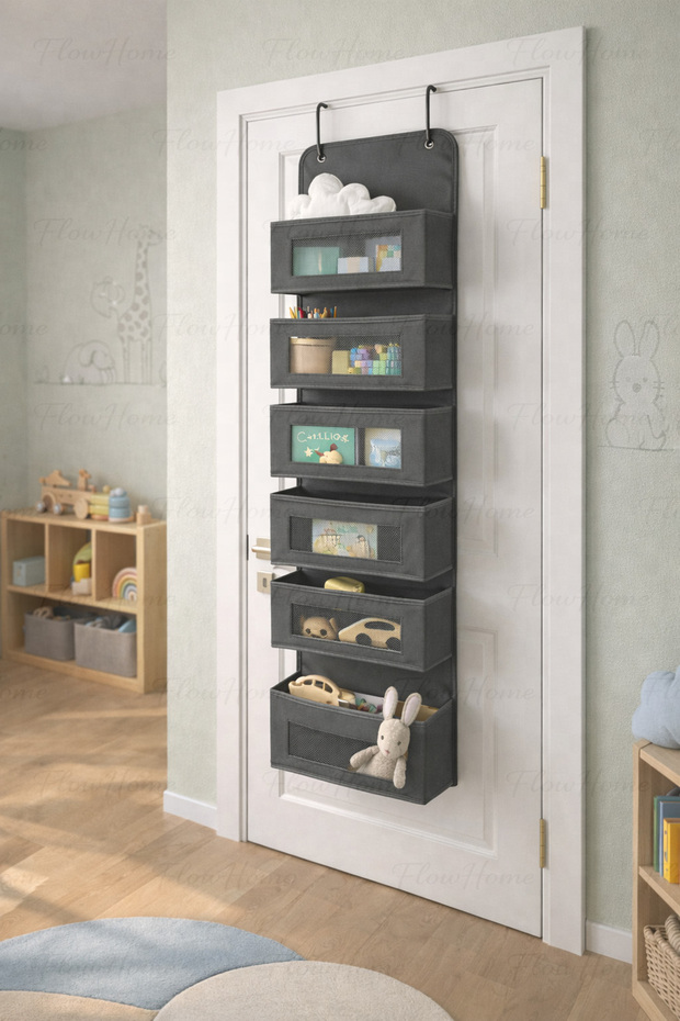 Behind-The-Door Organizer 6-Layer Hanging Organizer Toy Clothes Storage Organizer Black