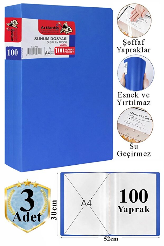 ملف عرض تقديمي أزرق، 3 أكياس تحتوي على 100 ملف، ملف كتالوج مع 100 كيس، ملف بلاستيكي ذاتي التعبئة K