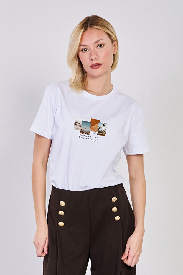 Women's Summer Printed T-Shirt - White