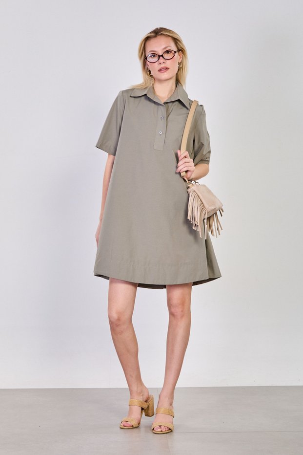 Women's Polo Collar Short Dress - Olive