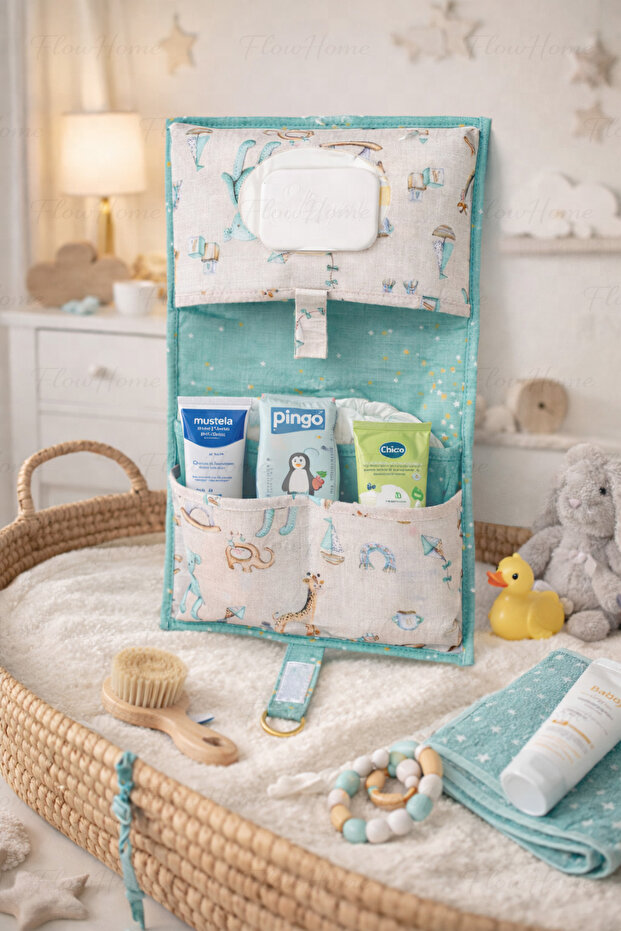 Baby Diaper Changing Organizer Diaper Wipes Organizer Crib Park Bed Organizer Blue