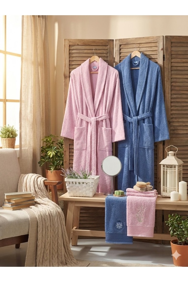 Zena Unisex Powder Dark Blue Towel Bathrobe Set of 4