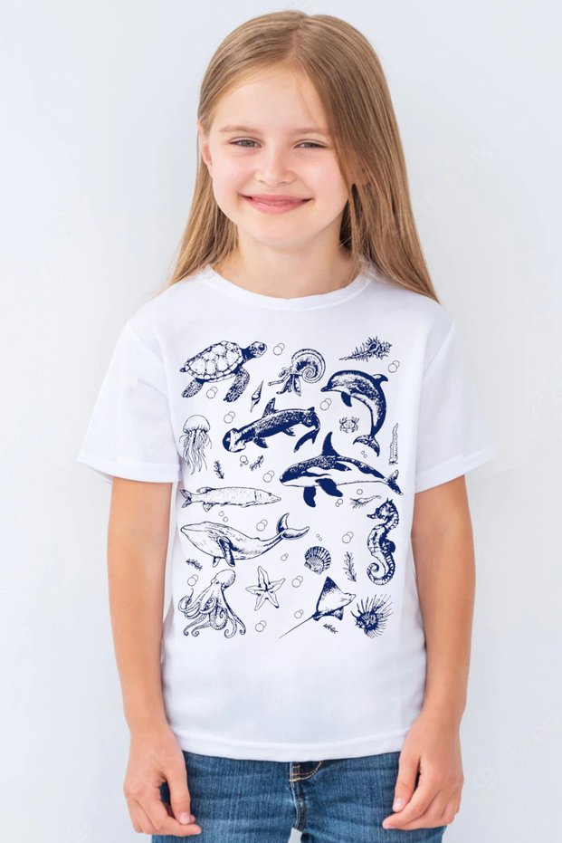 Life in the Sea Short Sleeve White T-Shirt for Girls