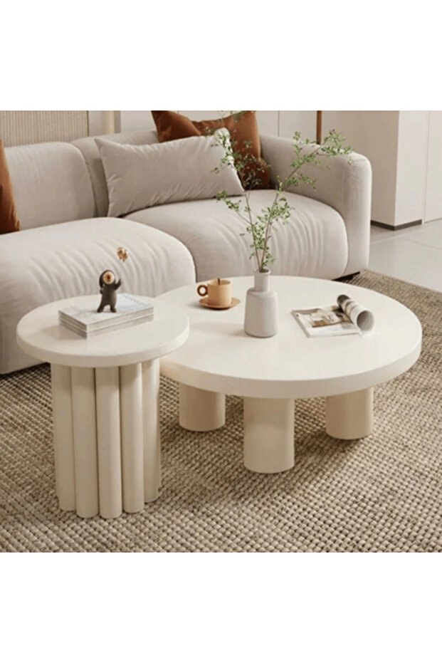 Modern Round Coffee Table Set 2 Pieces White