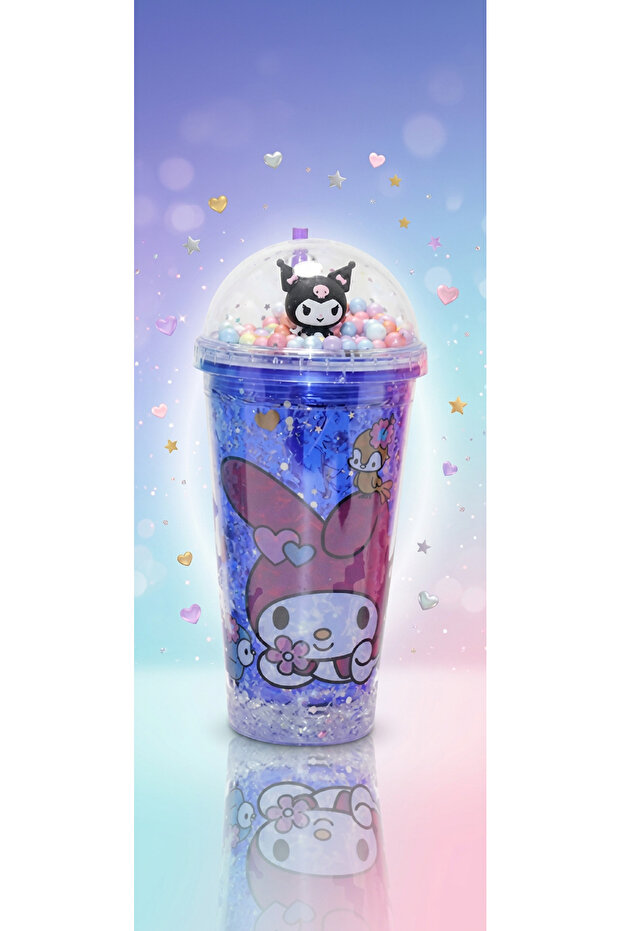 400ml My Melody & Kuromi Figured Cup with Glittery Straws – Kawaii Design Drink Cup with Lid