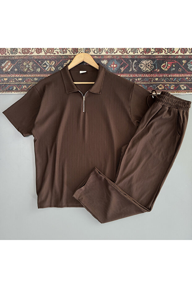 Men's Baggy 2-Piece Set Corded Fabric T-Shirt and Pants