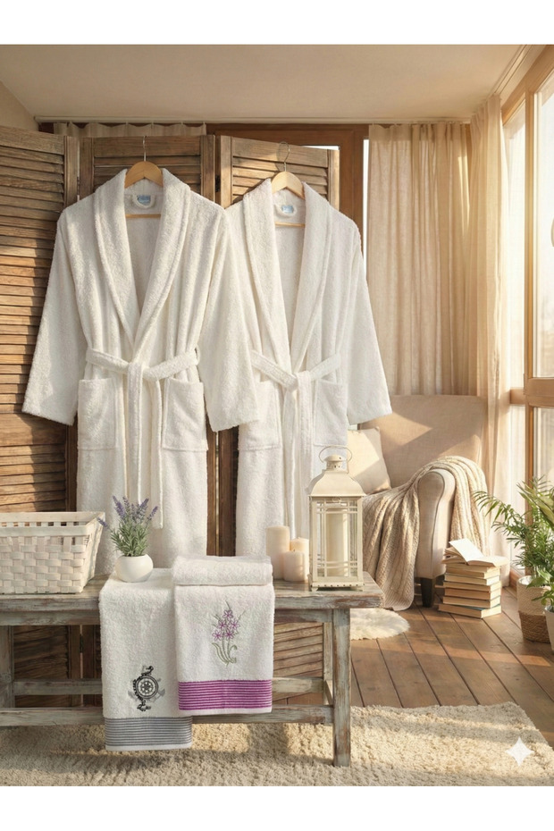 Zena Unisex Cream Towel Bathrobe Set of 4