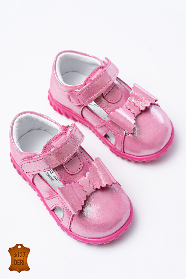 Genuine Leather Bow Orthopedic Velcro Baby Kids Sandals