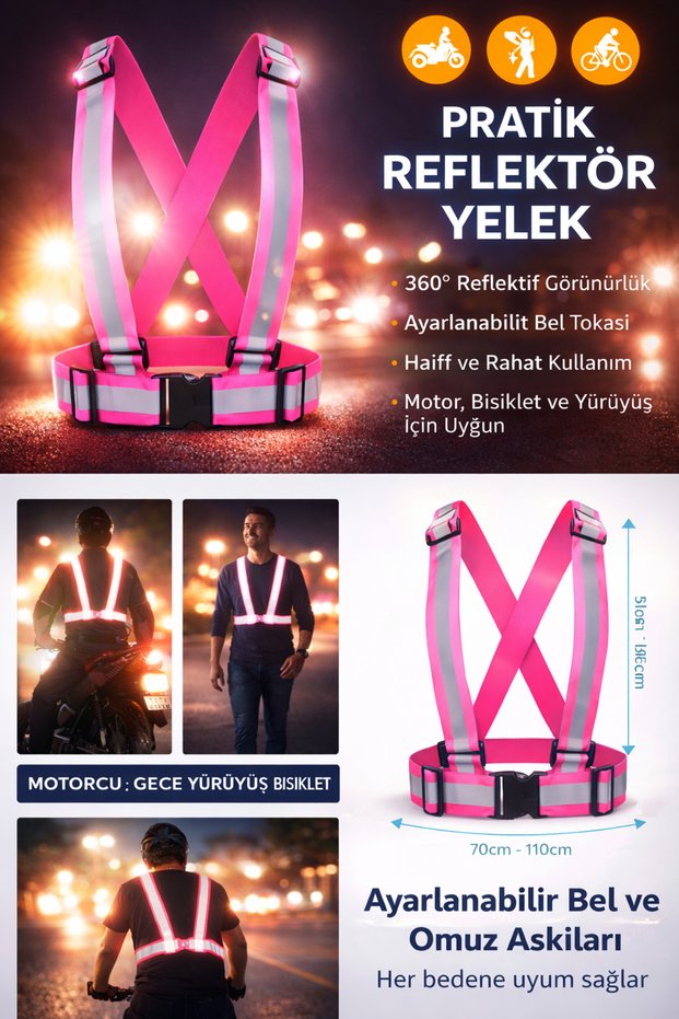 Pink Reflective High Visibility Safety Vest Motorcyclist Biker Running Traffic Night Visibility Vest