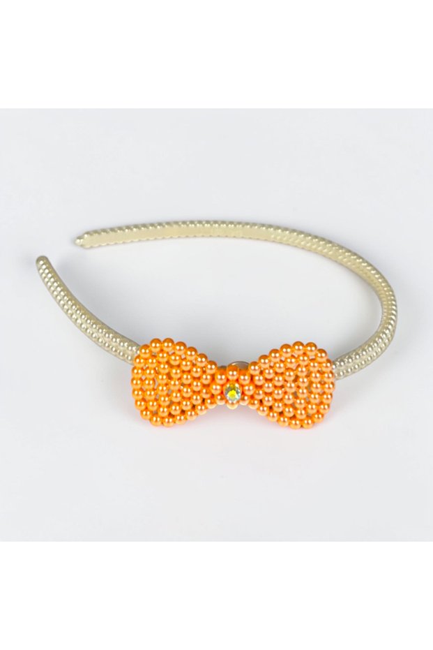 Girl's Bowknot Plastic Pearl Crown | Colorful Beaded Hair Band | Orange