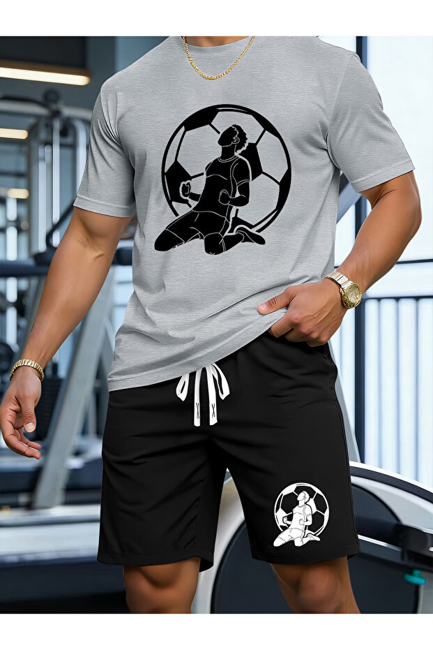 Ball Printed white t-shirt black shorts knitted top bottom set 2-piece pack