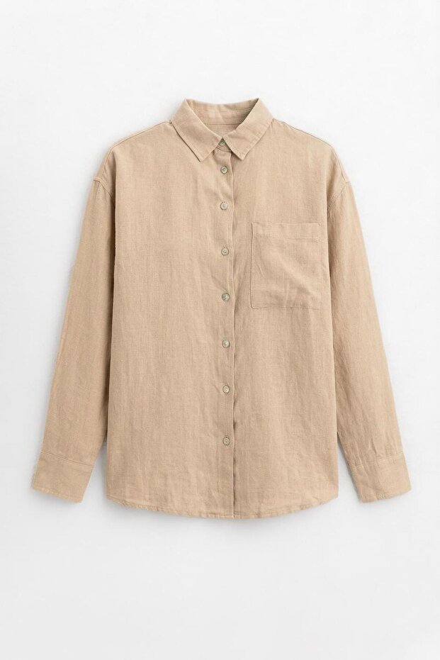 %100 Keten Oversize Gömlek - 1
