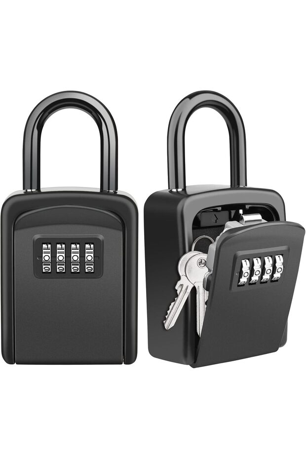Portable 4-Digit Combination Lock Box, Waterproof Key Safe Storage for 5 Keys, Indoor Outdoor