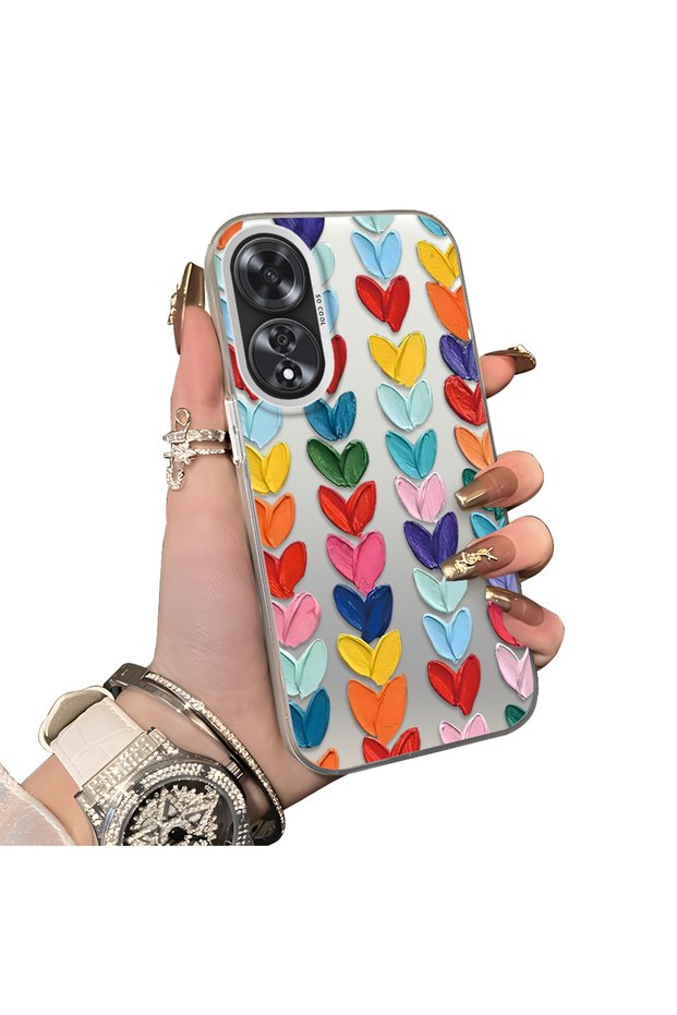 Oppo A60 Compatible Hard Acrylic Back Silicone Edge Lens Protection Case