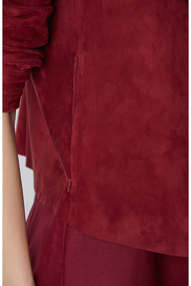 Vişne Süet Deri Mont - 6