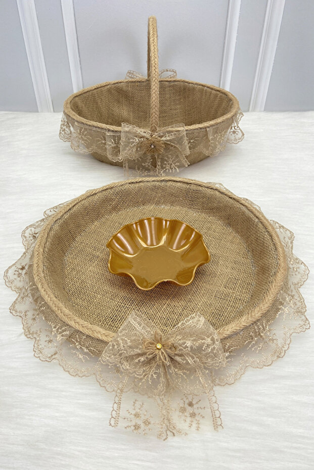 Promise Engagement Wedding Henna Bride Basket and Tray, Wedding Circumcision Bride Gift Decorative Wicker Jute