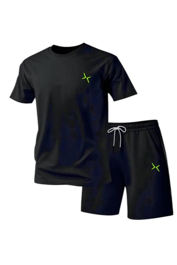Shorts-T-Shirt with a Casual and Stylish Design Suitable for Daily Use (Green Logo)