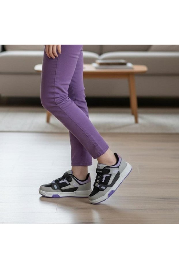 062 Black-Lilac Velcro Girls' Sports Shoes