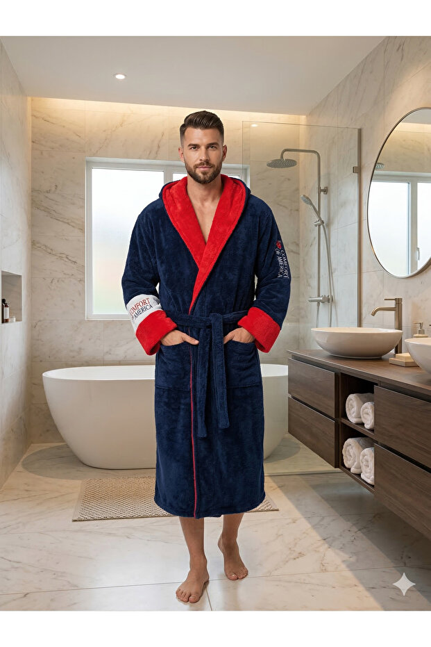 America Embroidered Large Size Wellsoft Bathrobe