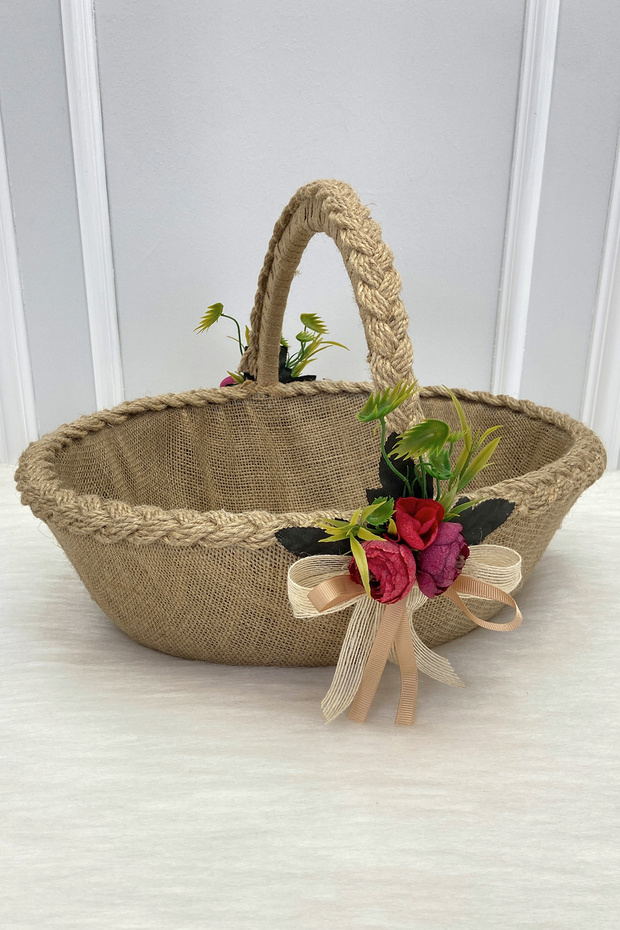 Promise Engagement Wedding Henna Bridal Basket, Wedding Bride Bachelorette Gift Decorative Peony Wicker Jute