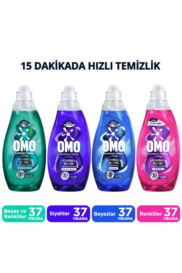 Omo Express Fresh 1480 ml Siyahlar x1 Capcanli Renkler x1 Beyaz ve Renkliler x1 Renkli ve Siyahlar x