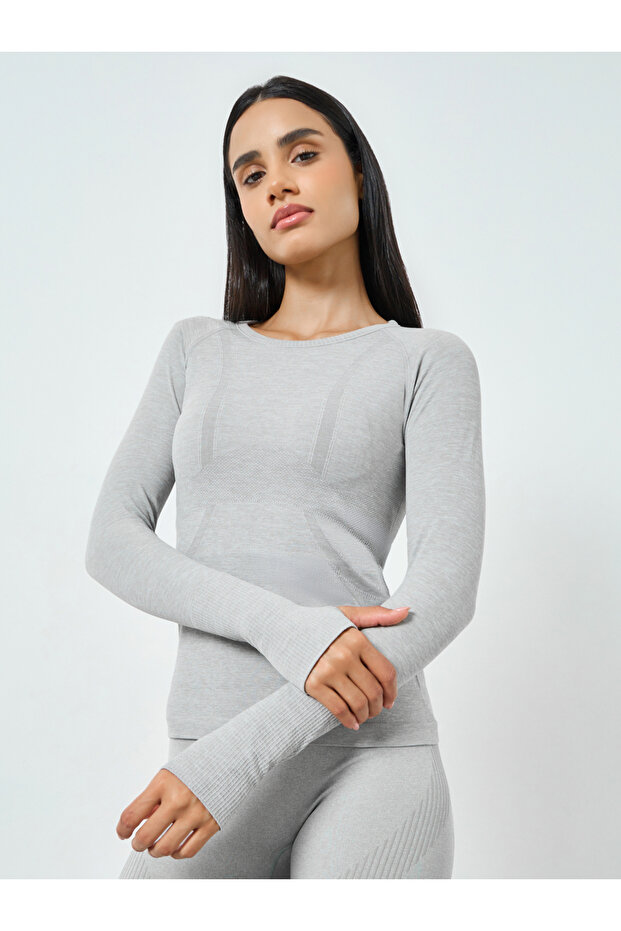 Grey Seamless Contour Detail Short Sleeves Top