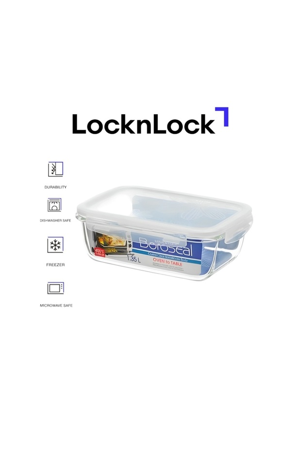1.35L Borosilicate Glass Rectangle Container, Airtight Lid, Oven, Microwave & Freezer Safe