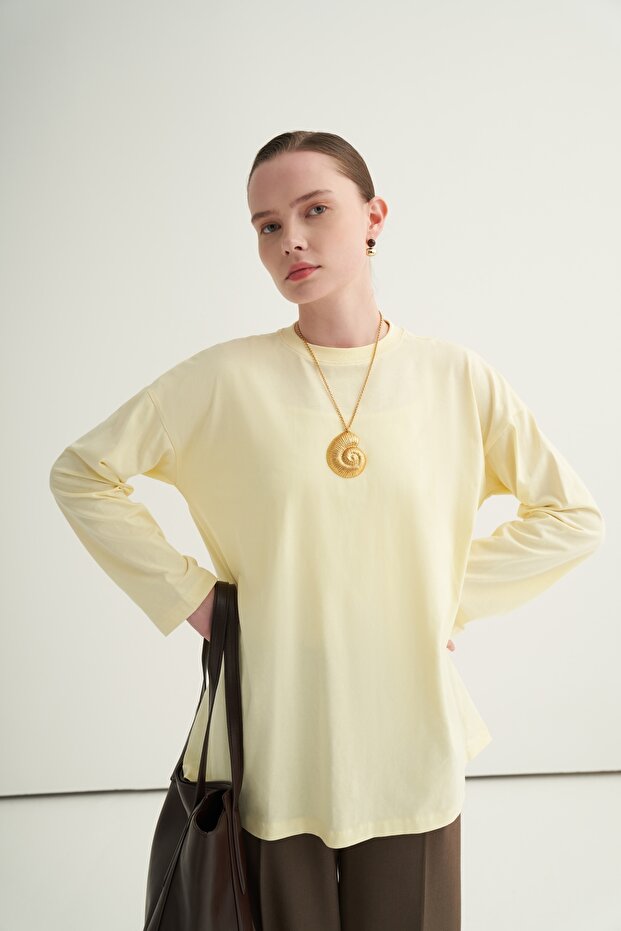 Kadın Basic Uzun Kollu Sweat Tereyağı - 3