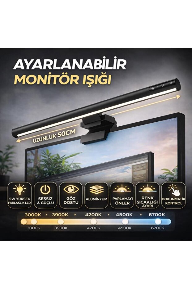 Aluminum 50cm Adjustable Led Monitor Light Lamp I-Wok Gradual Brightness Adjustment Pc Ekr