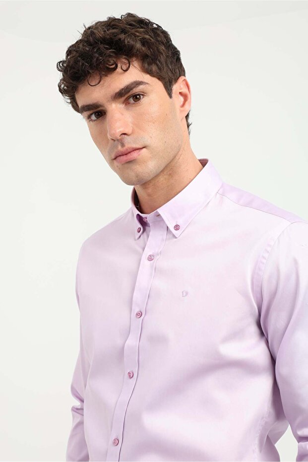 Men's Slim Fit Long Sleeve Lilac Shirt