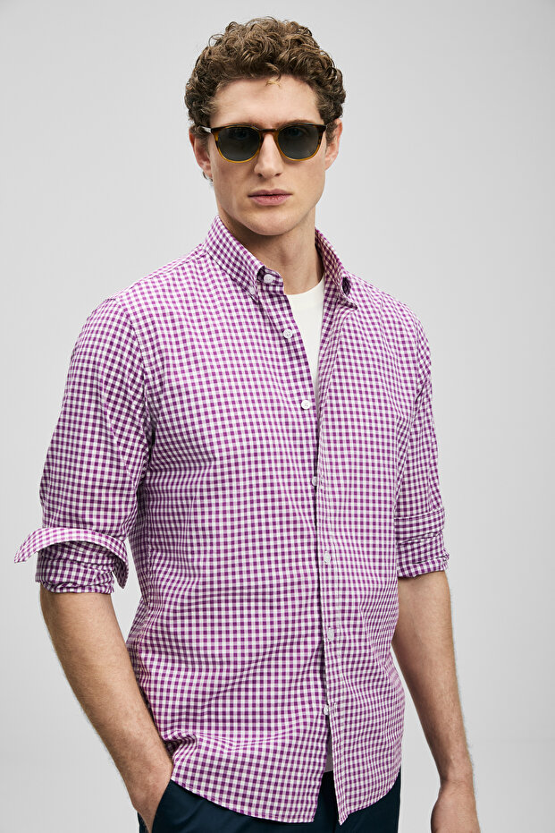 Marco Erkek Basic Gömlek Regular Fit Mor - 5