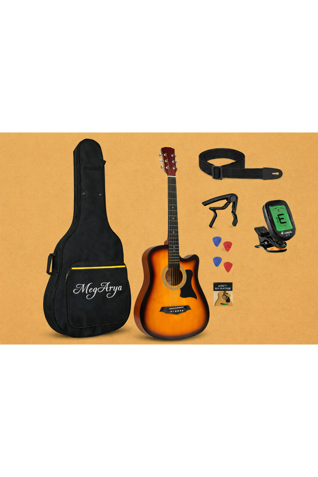 Student Acoustic Guitar Set – 38-Inch Sunburst with Elegant Bird Design and Full Accessory Kit