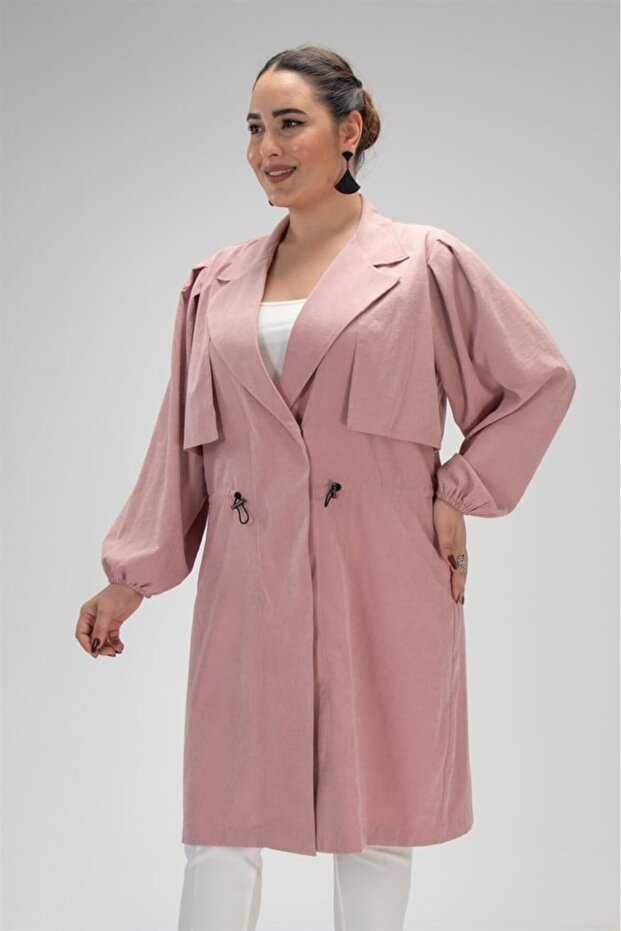 Women's Plus Size 121774 Jacket Collar Trench Coat Powder