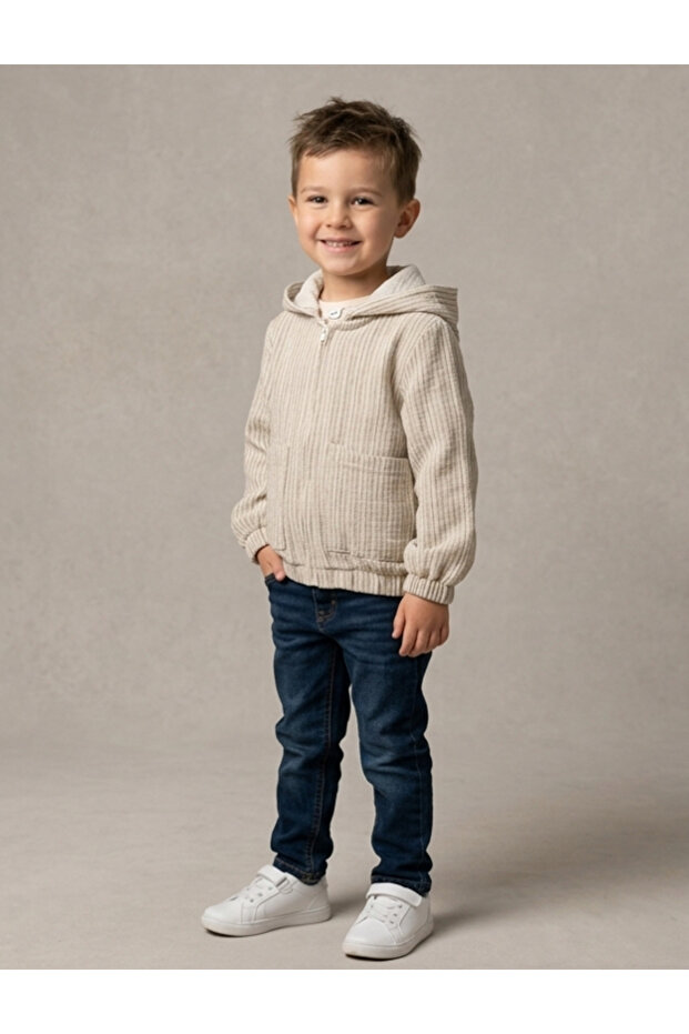 Boy's Zippered Hooded Muslin Jacket Nc-126510
