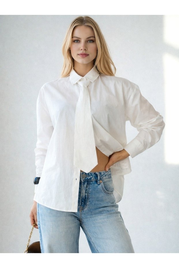 Ecru Tie Detailed Cotton Pack Shirts for Women