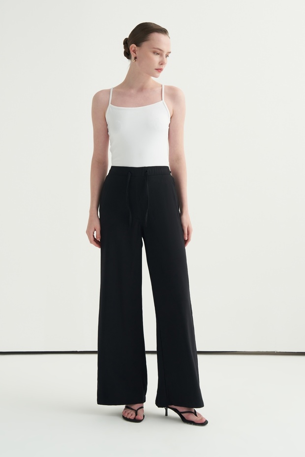 Women's Modal Lace-Up Palazzo Pants Black