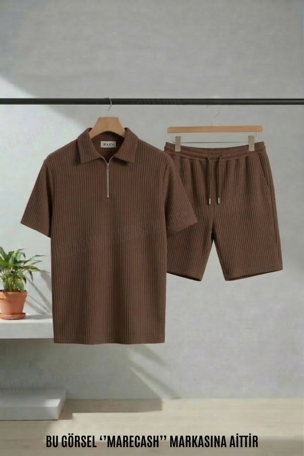 Ottoman Shorts and Zippered Polo Shirt Set Short Sleeve Summer Casual 100% Cotton