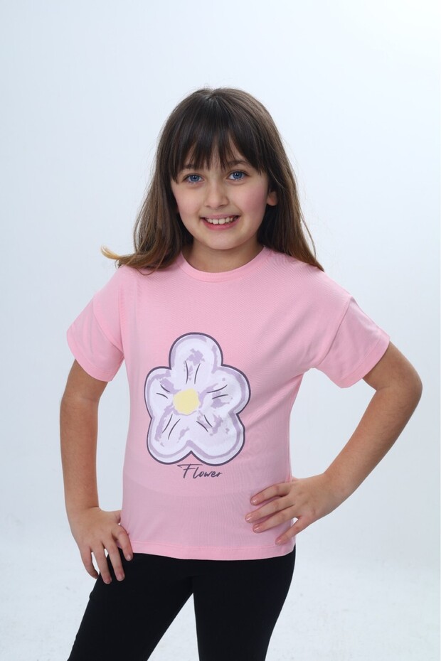 Girl's Flower Text Printed T-Shirt