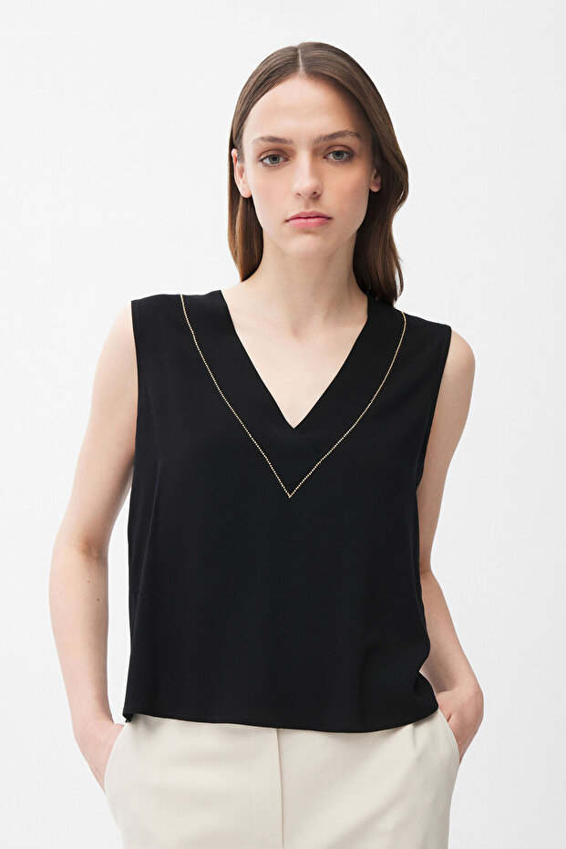 Taş Detaylı Kolsuz Örme Bluz - 1