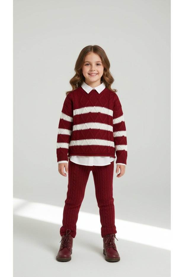 Burgundy Striped Knitwear Set