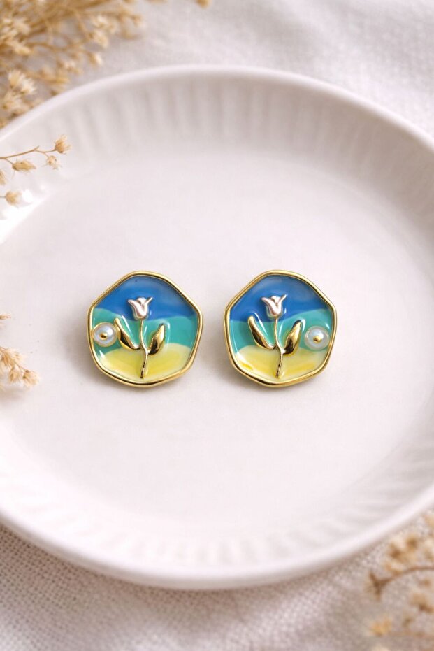 Vintage Design Women's Earrings with Tulip Figures