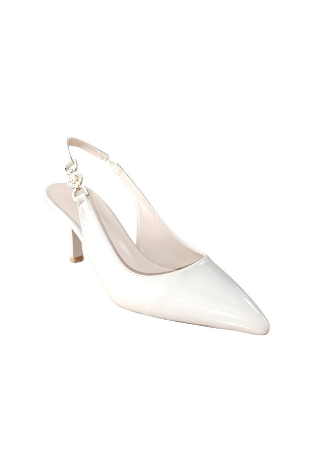 1122 Women's Heeled Shoes with Stone Detail and Open Back Stiletto