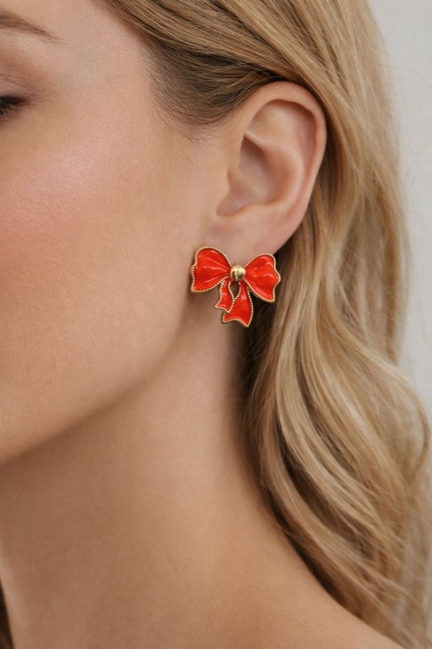 Red Bow Earrings Elegant Design Stylish Women's Earrings Suitable for Daily and Special Occasion Combinations