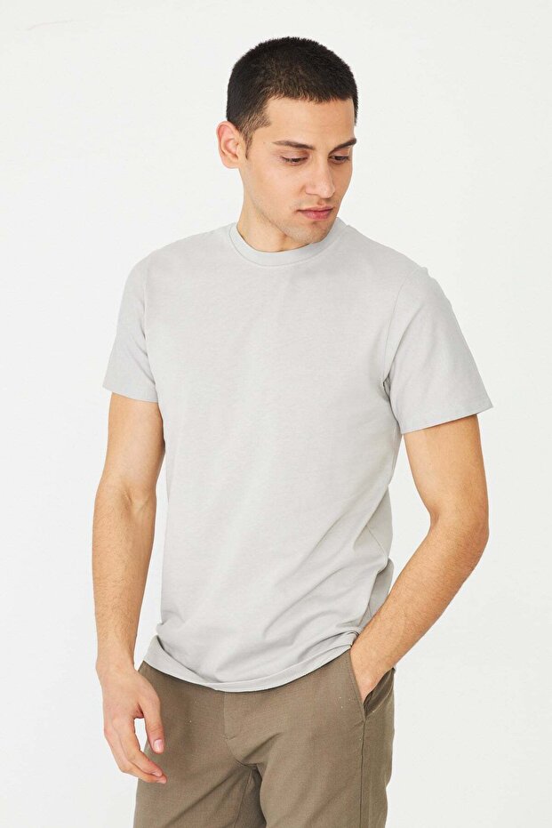Gray Basic Crew Neck Men's T-Shirt - 5